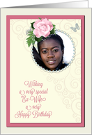 Add a picture,ex-wife birthday with pink rose and jewels card
