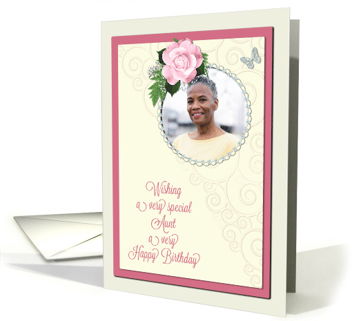 Add a picture,aunt birthday with pink rose and jewels card (1399984)