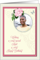 Add a picture,aunt birthday with pink rose and jewels card