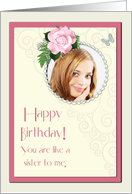 Add a picture,Like a sister with pink rose and jewels card