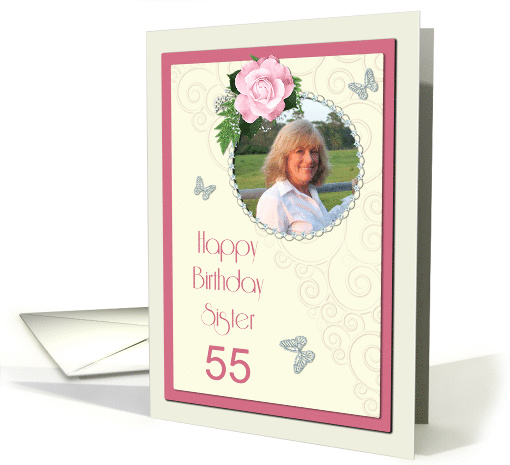 Add a picture,Sister age 55, with pink rose and jewels card (1401304)
