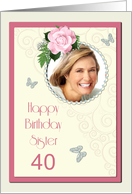 Add a picture,Sister age 40, with pink rose and jewels card