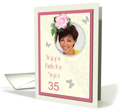 Add a picture,Sister age 35, with pink rose and jewels card (1401312)