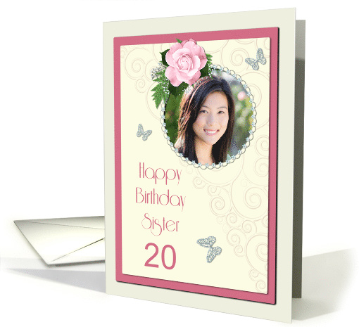 Add a picture,Sister age 20, with pink rose and jewels card (1401320)
