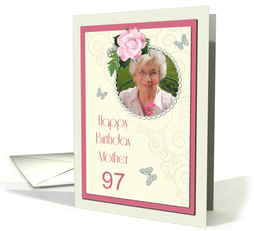 Add a picture,Mother age 97, with pink rose and jewels card (1401826)