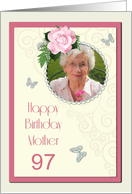 Add a picture,Mother age 97, with pink rose and jewels card