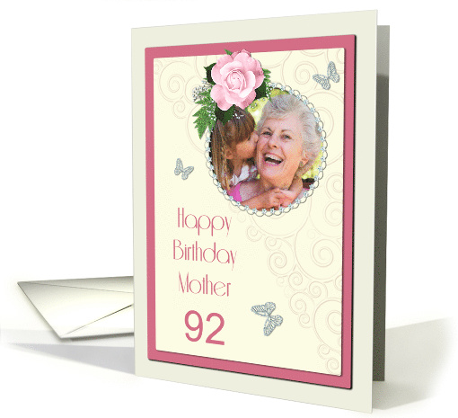 Add a picture,Mother age 92, with pink rose and jewels card (1401874)