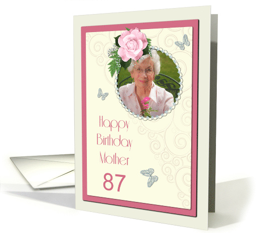 Add a picture,Mother age 87, with pink rose and jewels card (1401888)