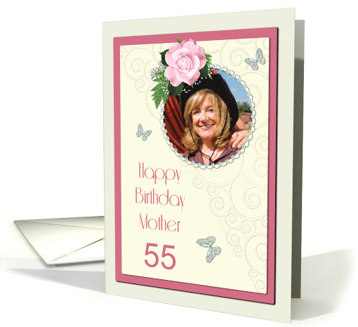 Add a picture,Mother age 55, with pink rose and jewels card (1402940)