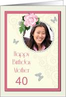 Add a picture,Mother age 40, with pink rose and jewels card