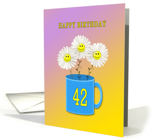 42nd birthday card with happy smiling flowers card (1430260)