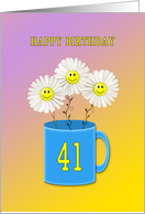 41st birthday card with happy smiling flowers card