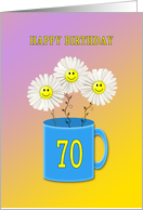 70th birthday card with happy smiling flowers card
