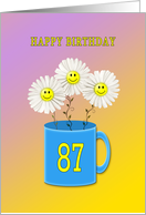 87th birthday card with happy smiling flowers card