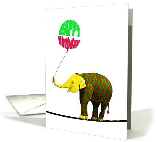 Patterned elephant and balloon birthday card (1432492)