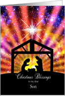 Son, Nativity at sunset Christmas card