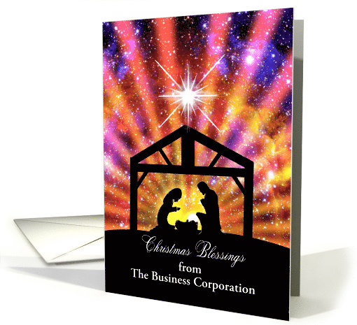 Add a busuiness name, Nativity at sunset Christmas card (1440390)