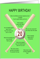 20th birthday, awful baseball jokes card