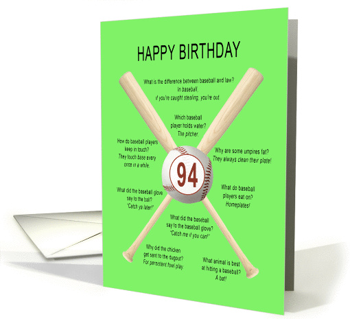 94th birthday, awful baseball jokes card (1442662)