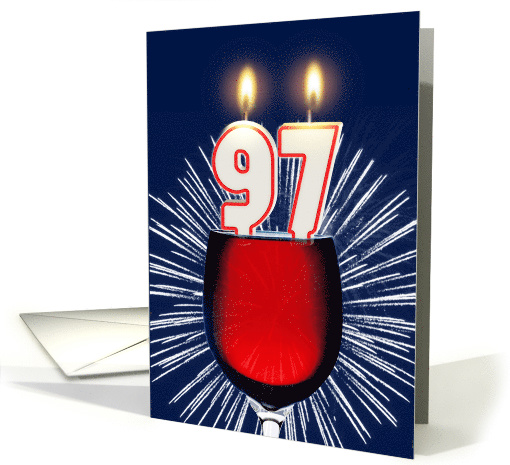 97th birthday wine and birthday candles card (1476732)