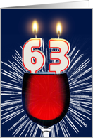 63rd birthday wine and birthday candles card