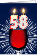 58th birthday wine and birthday candles card