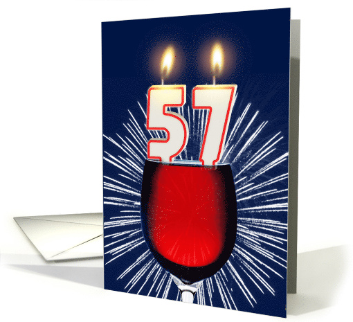 57th birthday wine and birthday candles card (1476952)