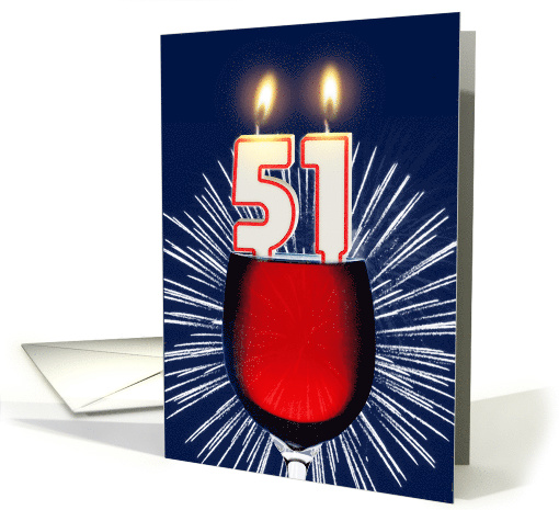 51st birthday wine and birthday candles card (1476964)