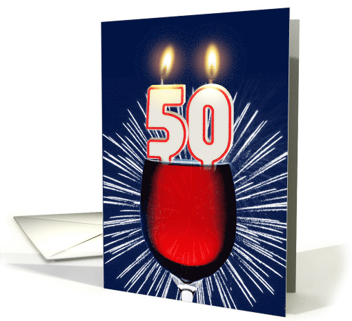 50th birthday wine and birthday candles card (1476966)