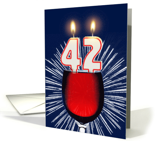 42nd birthday wine and birthday candles card (1476982)