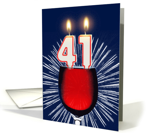 41st birthday wine and birthday candles card (1476984)