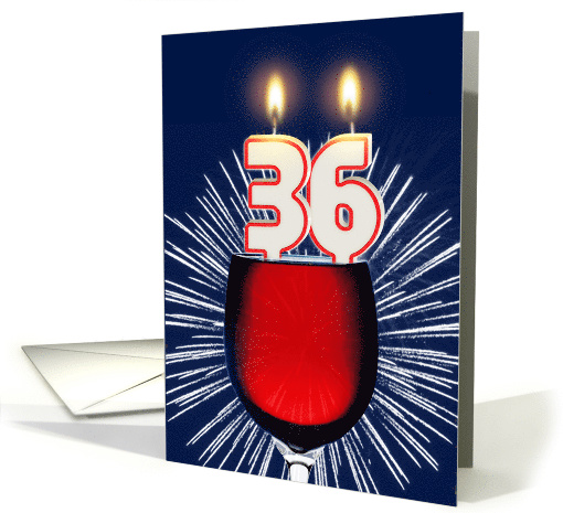 36th birthday wine and birthday candles card (1476994)