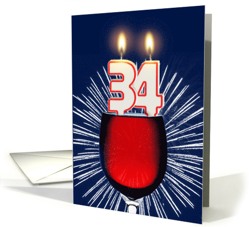 34th birthday wine and birthday candles card (1476998)
