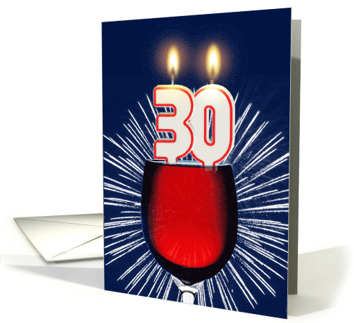 30th birthday wine and birthday candles card (1477006)