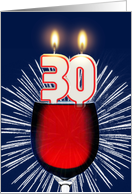 30th birthday wine and birthday candles card