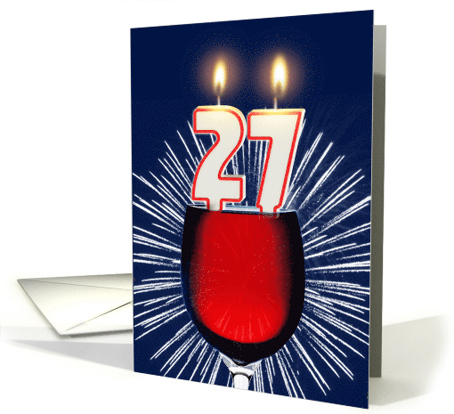 27th birthday wine and birthday candles card (1477012)