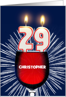 29th birthday party add a name, wine and birthday candles card