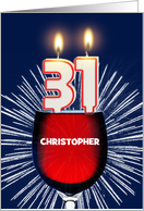 31st birthday party add a name, wine and birthday candles card
