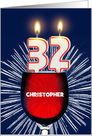 32nd birthday party add a name, wine and birthday candles card