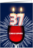 37th birthday party add a name, wine and birthday candles card