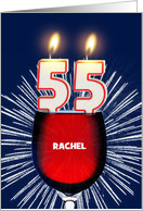 55th birthday party add a name, wine and birthday candles card