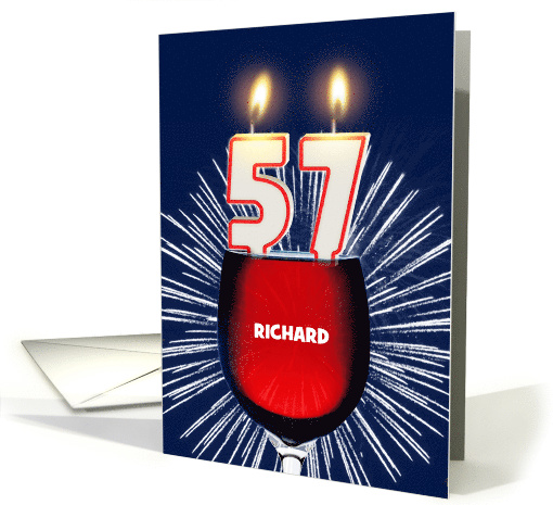 57th birthday party add a name, wine and birthday candles card