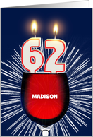 62nd birthday party add a name, wine and birthday candles card