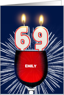 69th birthday party add a name, wine and birthday candles card