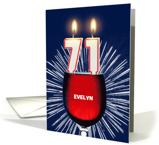 71st birthday party add a name, wine and birthday candles card