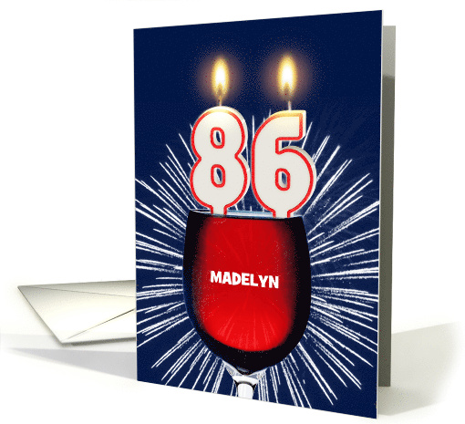 86th birthday party add a name, wine and birthday candles card