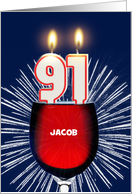 91st birthday party add a name, wine and birthday candles card