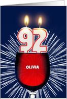 92nd birthday party add a name, wine and birthday candles card