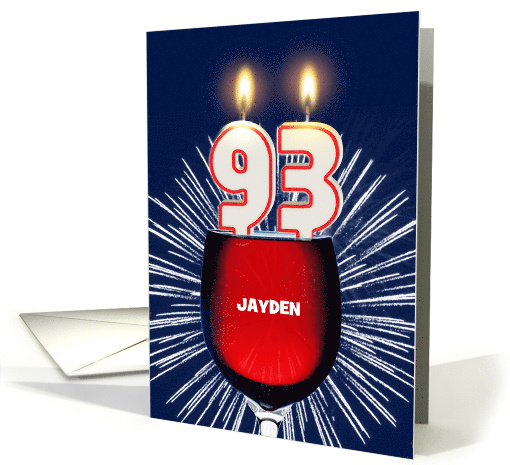 93rd birthday party add a name, wine and birthday candles card