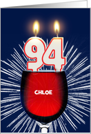 94th birthday party add a name, wine and birthday candles card